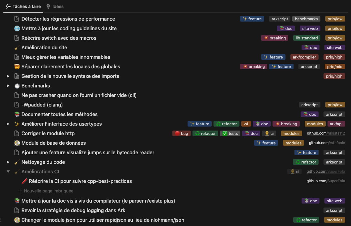 ArkScript’s Notion (in French)